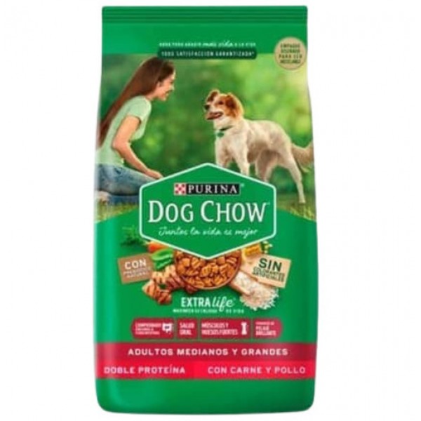 Dog Chow Doble Proteina Alimento Para Perros Adultos, Medianos Y Grandes Con Carne Y Pollo 8kg