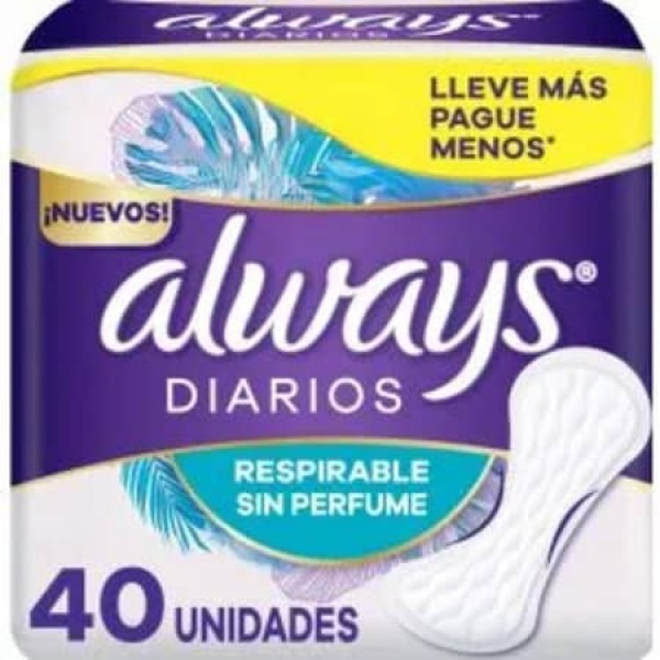 Always Protectores Diarios Sin Perfume Respirable 40 Unidades