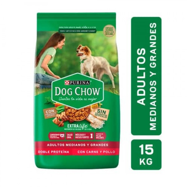 Dog Chow Alimento Para Perros Adultos Medianos Y Grandes Doble Proteina Con Carne Y Pollo 15kg