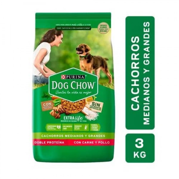 Dog Chow Alimento Para Perros Cachorros Medianos Y Grandes Doble Proteina Con Carne y Pollo 3kg