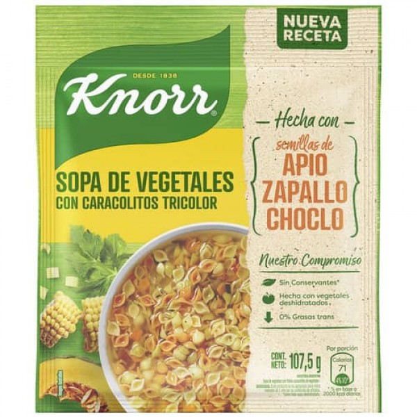 Knorr Sopa De Vegetales Apio Zapallo Y Choclo Con Caracolitos Tricolor 107.5gr