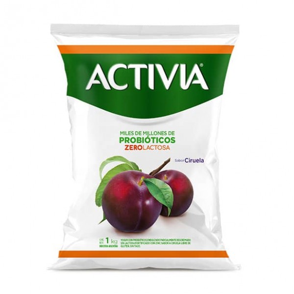 Activia Yogur Con Probioticos Zero Lactosa Sabor Ciruela Sachet 1kg