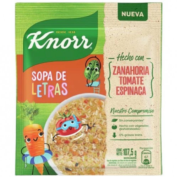 Knorr Sopa De Letras Con Zanahoria, Tomate y Espinaca 107,5gr