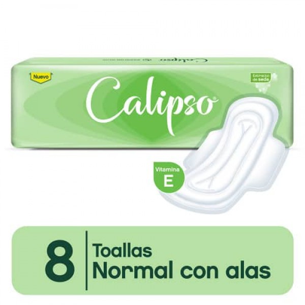 Calipso Toallas Femeninas Normal Con Alas Con Extracto De Seda 8 Unidades