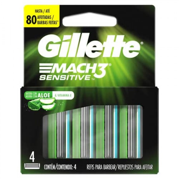 Gillette Mach 3 Sensitive Con Aloe Repuestos Para Afeitar 4 Unidades