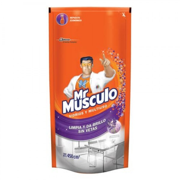 Mr Musculo Limpiador Liquido Vidrios y Multiusos Lavanda Repuesto Economico 450ml