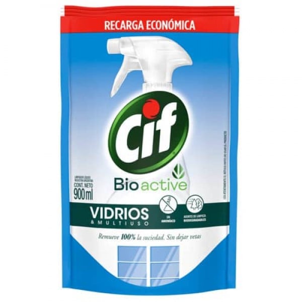 Cif Limpiador Liquido Vidrios y Multiuso Ultra Rapido Biodegradables Recarga Economica 900ml