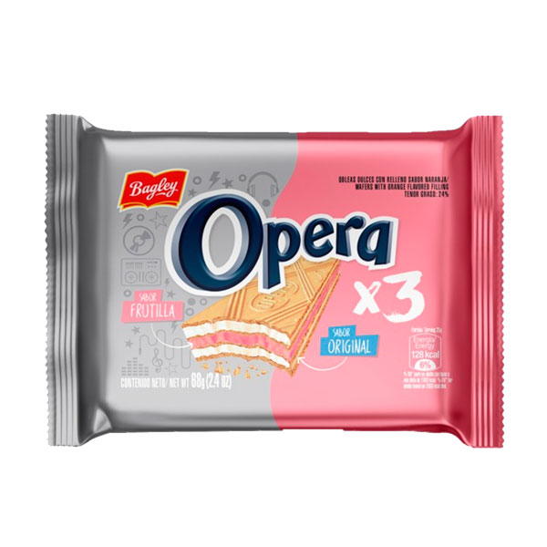 Opera Obleas Dulces Con Relleno Sabor Frutilla 68gr