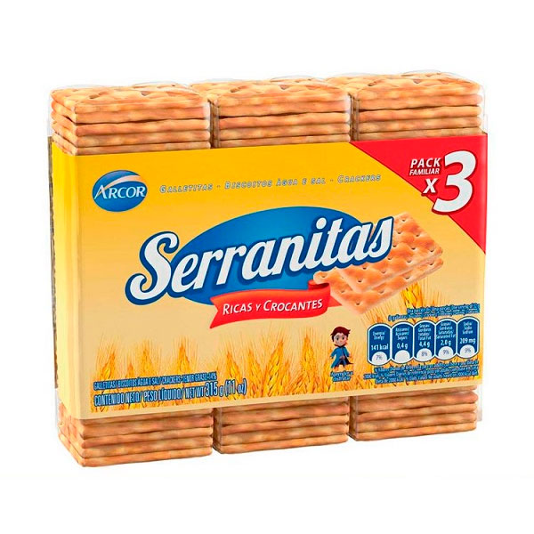 Arcor Serranitas Galletitas De Agua Pack x 3 315gr