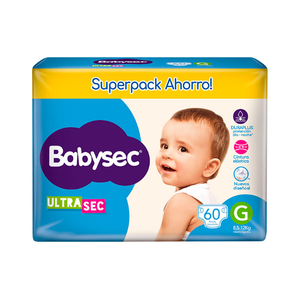 BabySec Pañales Descartables Tamaño G 60 Unidades