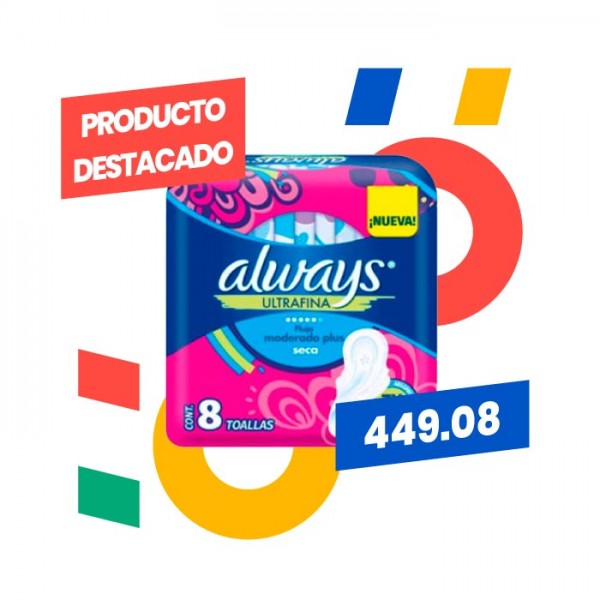 Always Toallas Ultra Fina Flujo Moderado Plus Seca 8 Unidades
