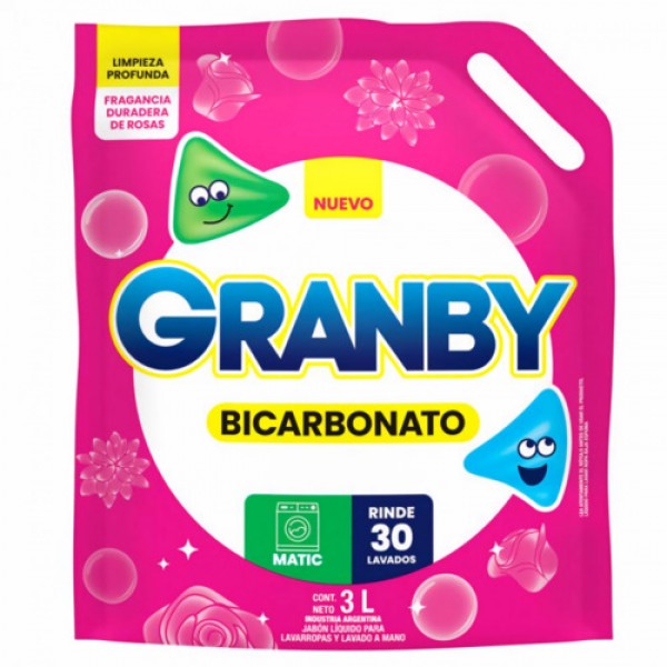 Granby Bicarbonato Jabon Liquido Para Lavarropas Y Lavado A Mano 3L