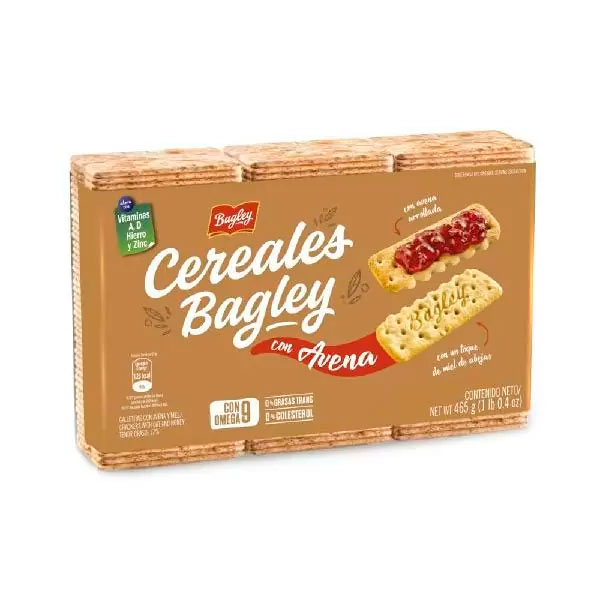 Bagley Cereales Galletitas Con Avena Y Miel  x3 Unidades 465gr