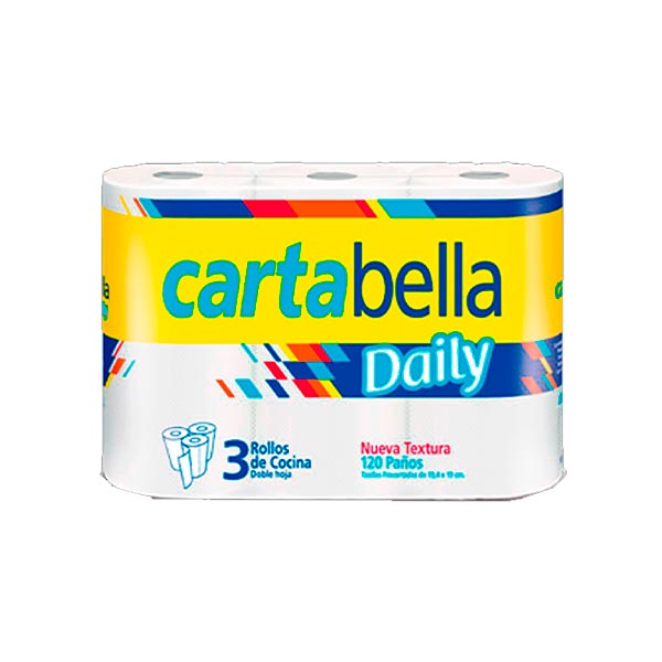 Cartabella Daily Rollos de Cocina Doble Hoja Pack por 3 120 Paños
