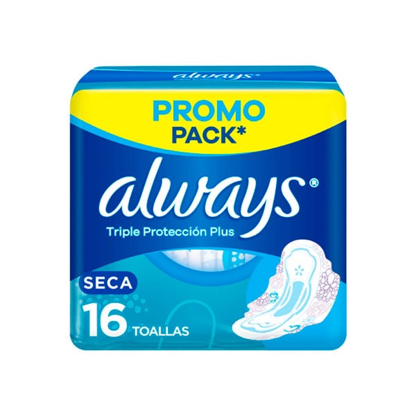 Always Triple Proteccion Plus Seca 16 Toallas Femeninas