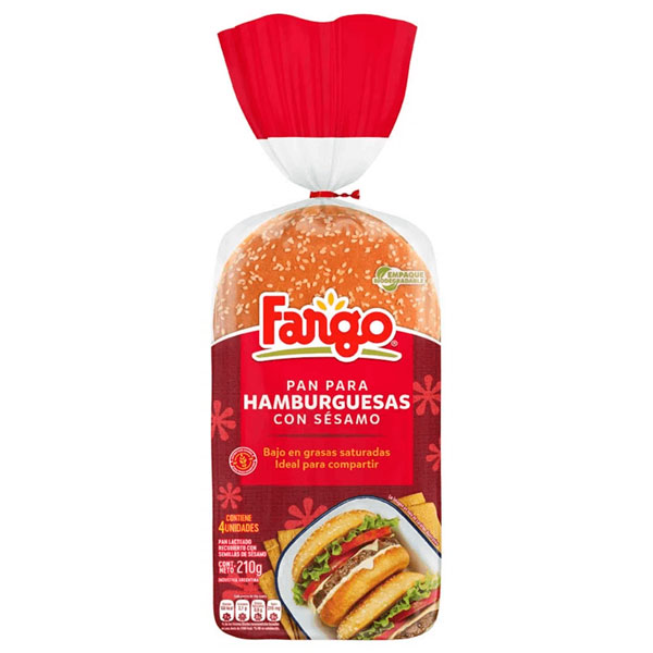 Fargo Pan Para Hamburguesas Con Sesamo Empaque Biodegradable 210gr