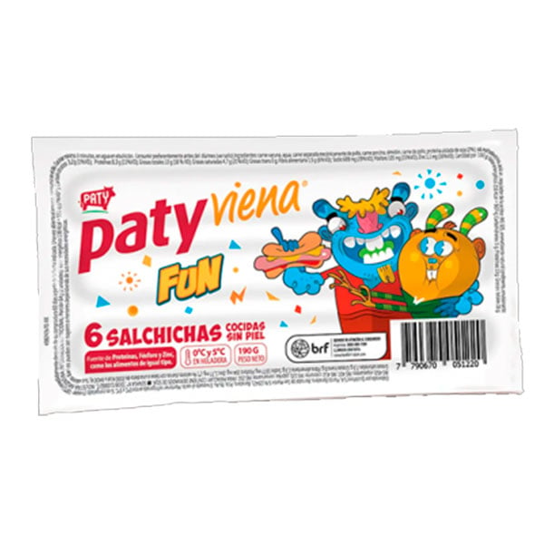 Paty Viena Fun Salchichas Cocidas Sin Piel 6 Unidades 190gr