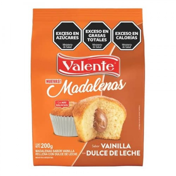Valente Madalenas Sabor Vainilla Con Dulce De Leche 200gr