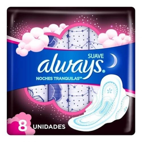 Always Xtra Noches Tranquilas Toallas Nocturnas Suave 8 Unidades