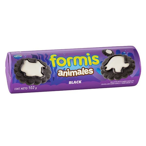 Formis Black Animales Galletitas Dulces Sabor Chocolate Con Rellon Sabor Vainilla 102gr