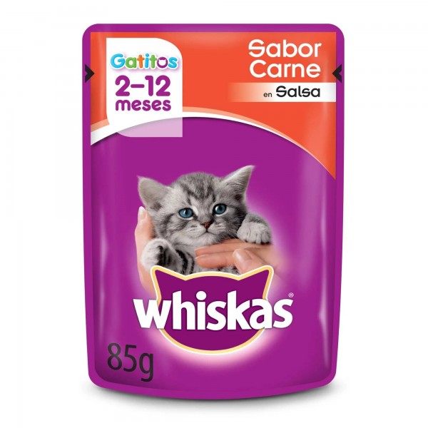 Whiskas Alimento Para Gatos En Sobre 2-12 Meses Sabor Carne En Salsa 85gr