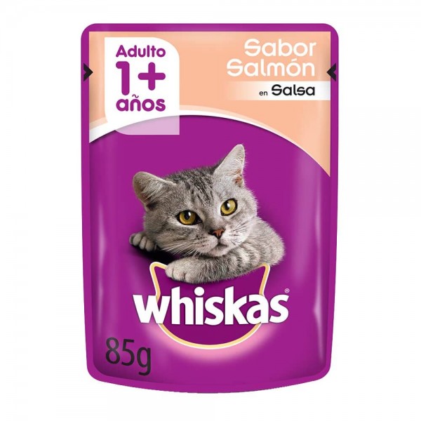 Whiskas Alimento Para Gatos En Sobres Adulto 1 Año Sabor Salmon En Salsa 85gr