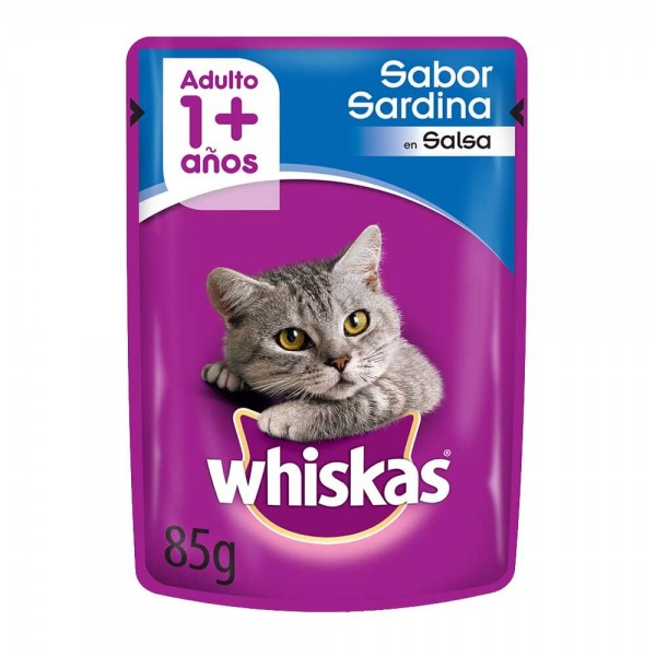 Whiskas Alimento Para Gatos En Sobre Adulto 1 Año Sabor Sardina En Salsa 85gr