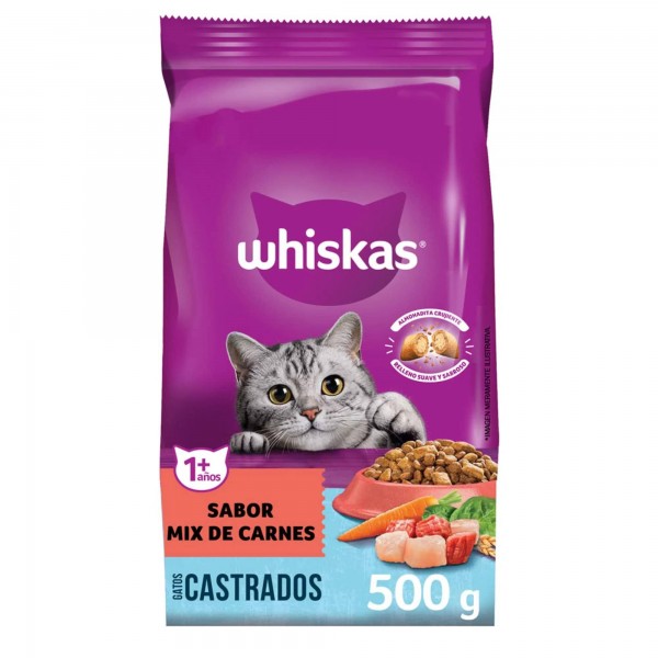Whiskas Alimento Para Gatos Castrados Sabor Mix De Carnes 500gr