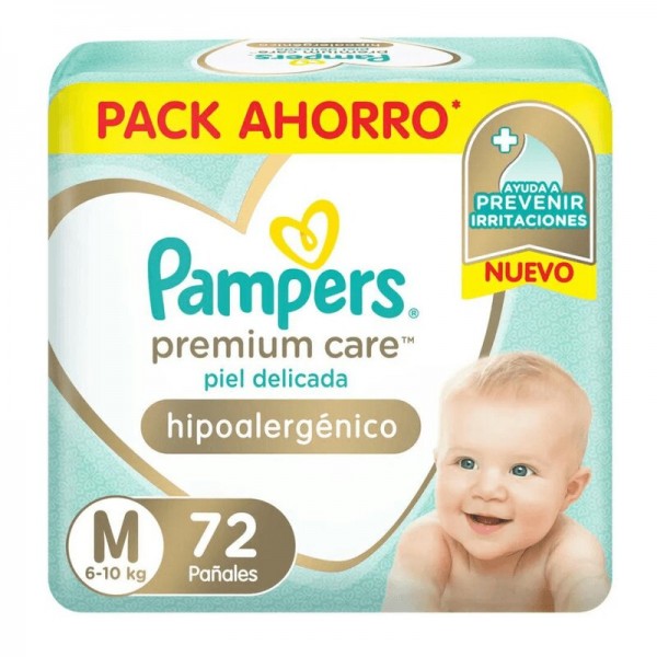 Pampers Premium Care Piel Delicada Hipoalergenico 72 Pañales M 6-10kg