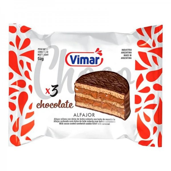 Vimar Alfajor Relleno Con Dulce De Leche x3 Chocolate 60gr