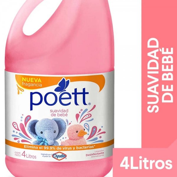 Poett Limpiador Desinfectante Aromatizante Liquido Suavidad De Bebe 4L