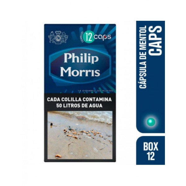 Philip Morris Caps Cigarrillos Rubios con Cápsula de Mentol Blue Spin Box 12 Unidades