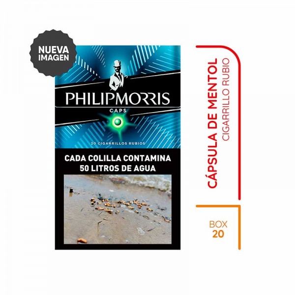 Philip Morris Caps Cigarrillos Rubios con Cápsula de Mentol Blue Spin Box 20 Unidades