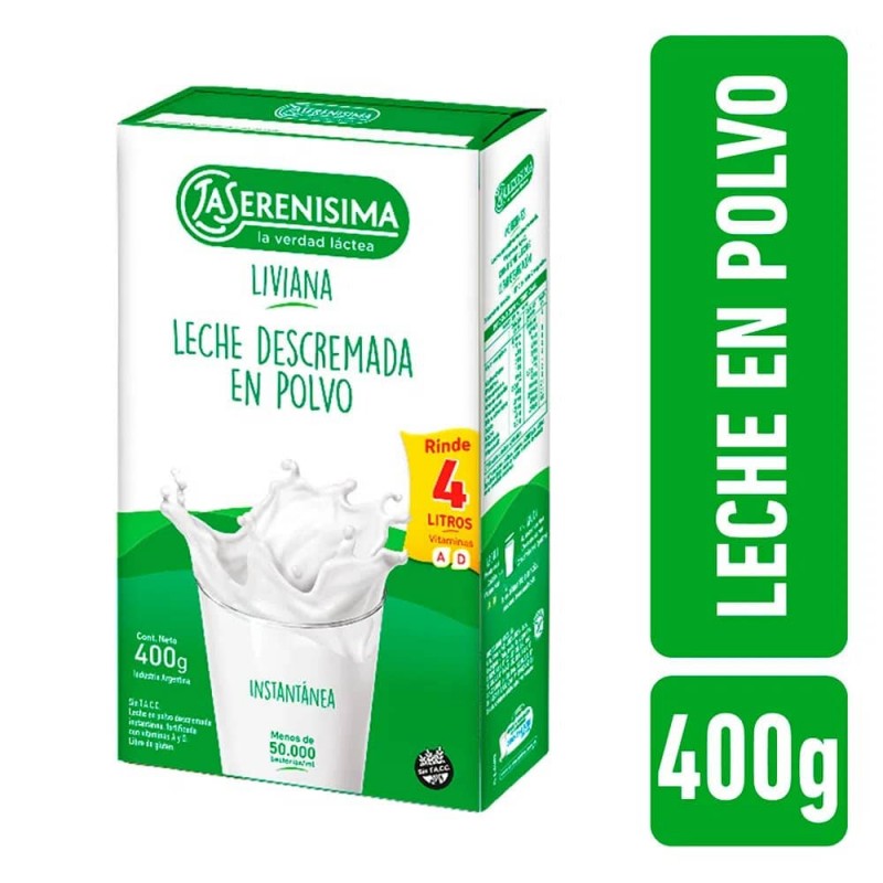 La Serenisima Leche Descremada En Polvo Instantanea Fortificada Con Vitaminas 400gr